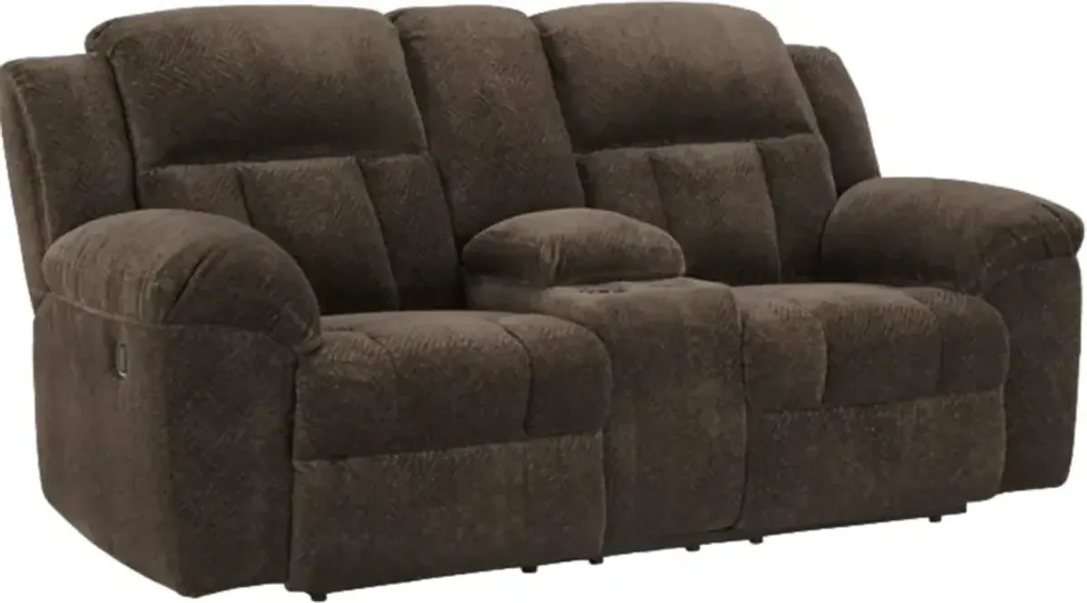 Signature Design by Ashley® Frohn Chocolate Reclining Loveseat with Console