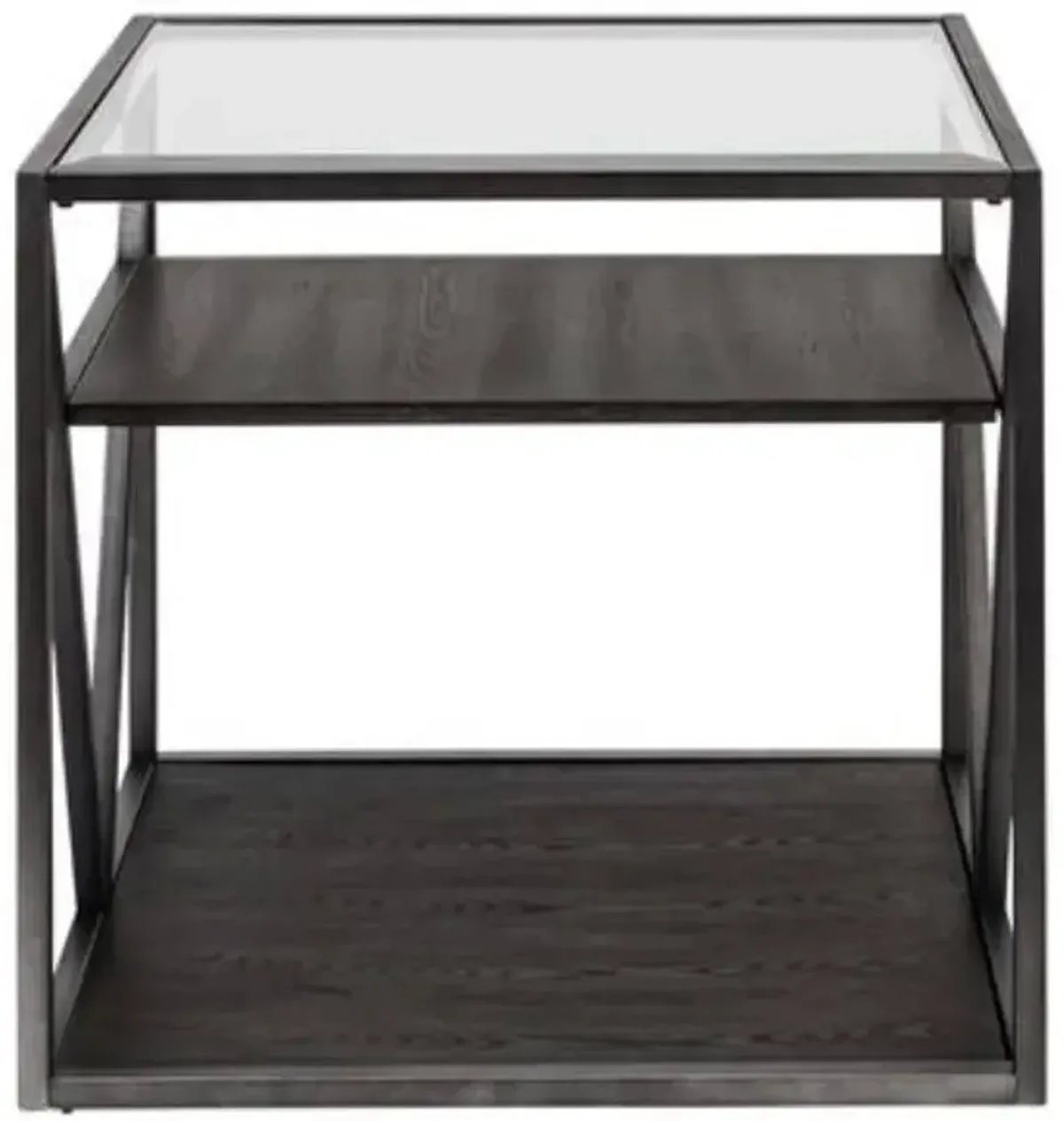 Liberty Furniture Arista Cobblestone Glass Top End Table with Black Metal Frames