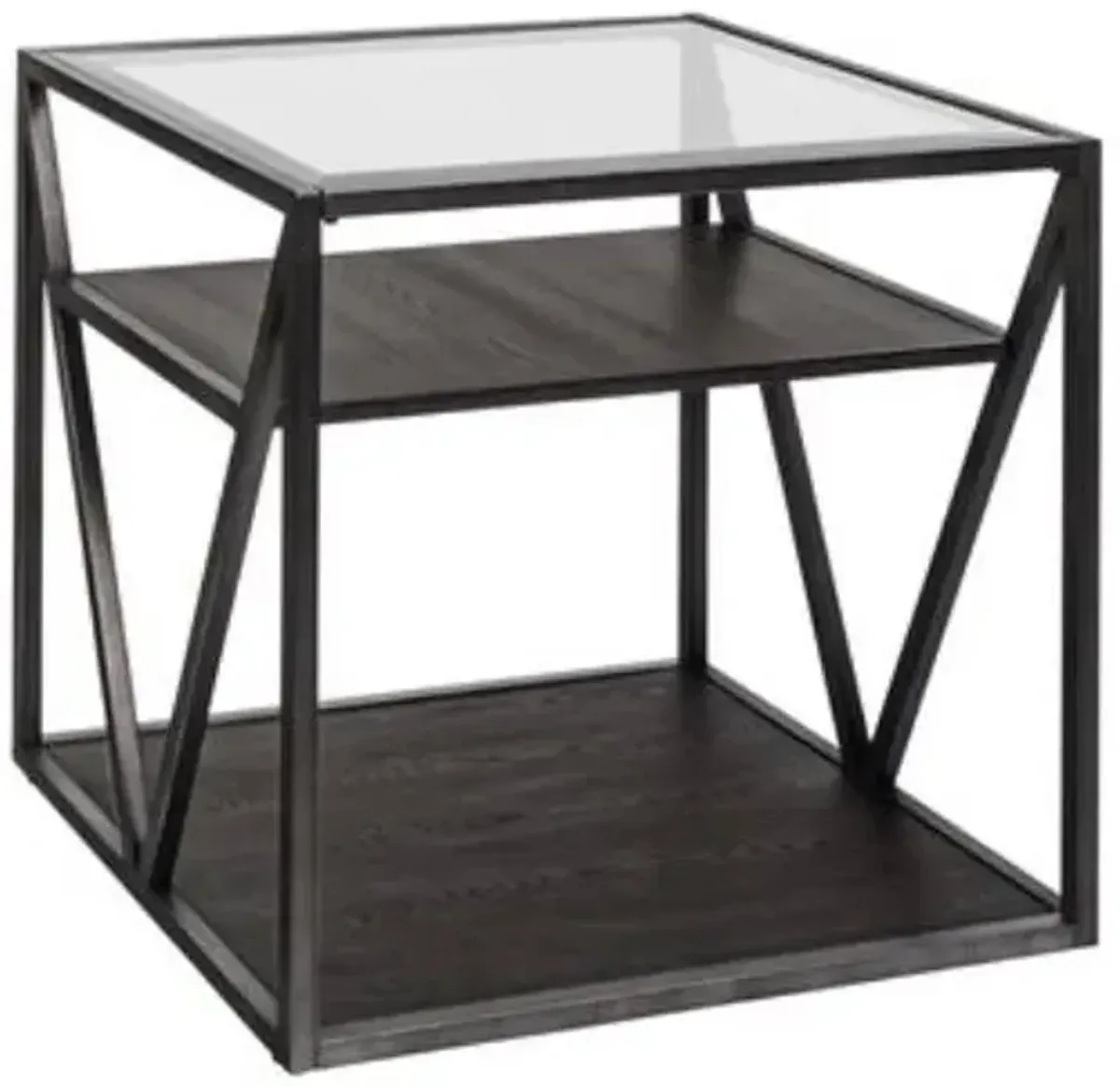 Liberty Furniture Arista Cobblestone Glass Top End Table with Black Metal Frames