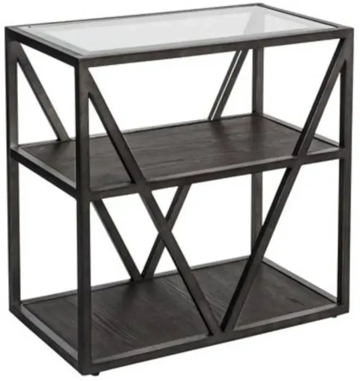 Liberty Furniture Arista Cobblestone Glass Top Chair Side Table with Black Metal Frames