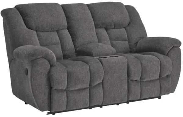 Signature Design by Ashley® Foreside Charcoal Manual Reclining Loveseat with Console