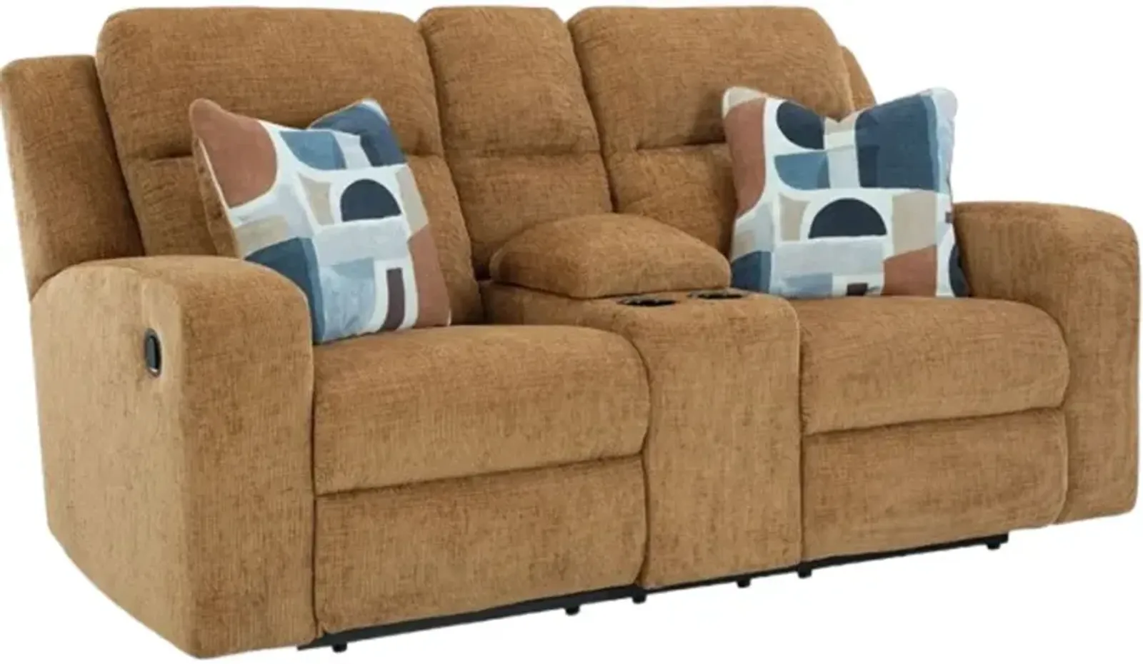 Signature Design by Ashley® Kanlow Honey Manual Reclining Loveseat with Console