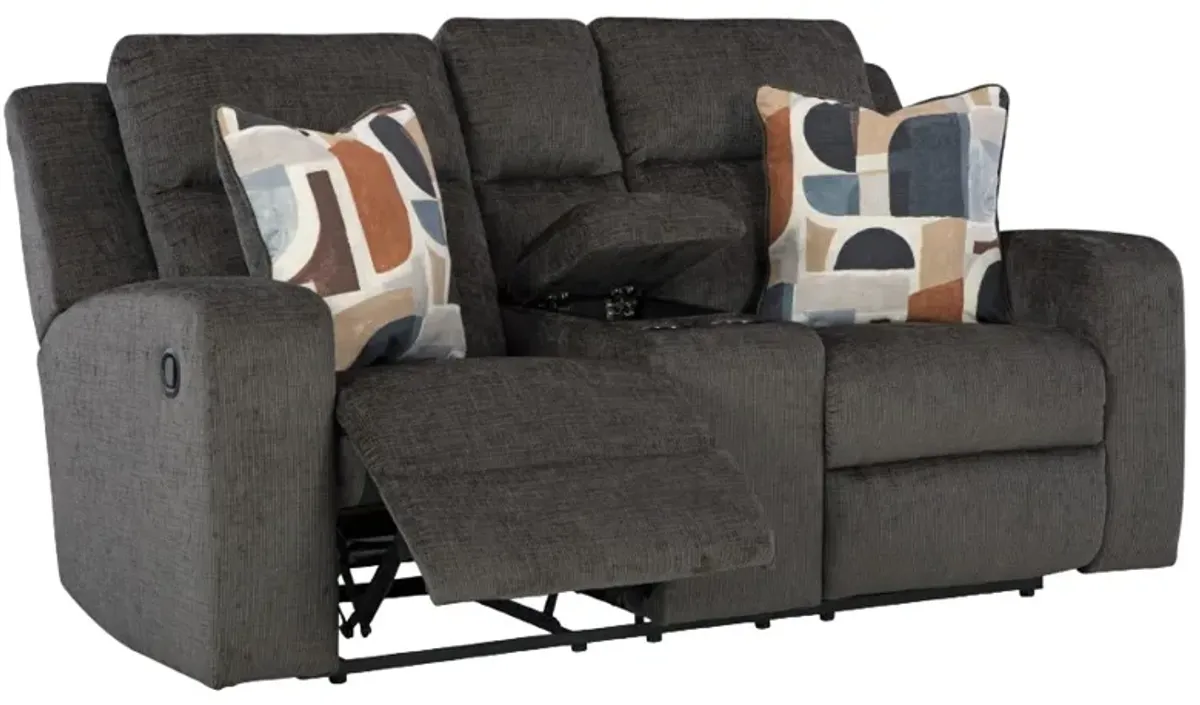 Signature Design by Ashley® Kanlow Dusk Double Manual Reclining Loveseat with Console