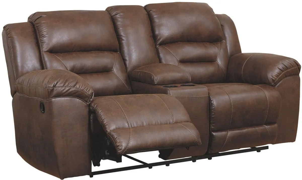 Signature Design by Ashley® Stoneland Chocolate Reclining Loveseat with Console