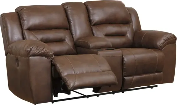 Signature Design by Ashley® Stoneland Chocolate Power Reclining Loveseat with Console