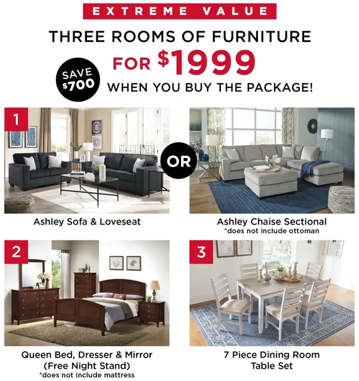 Huge Savings! 3 Room Package $1999