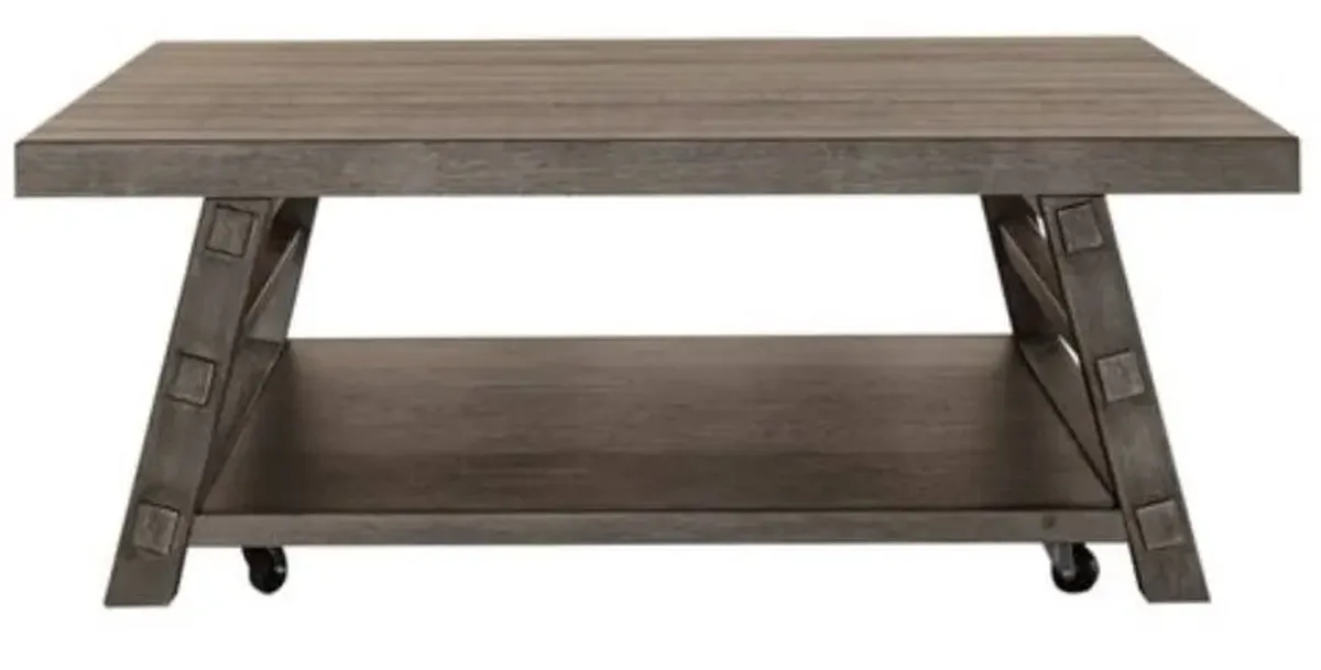 Liberty Furniture Modern Farmhouse Flea Market White with Heavy Distressing Oversized Square Cocktail Table