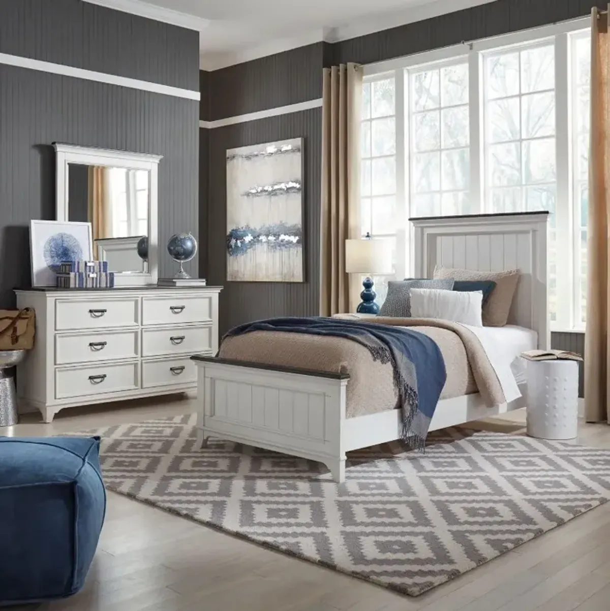 Liberty Furniture Allyson Park 3-Piece Charcoal/Wirebrushed White Full Bedroom Set  