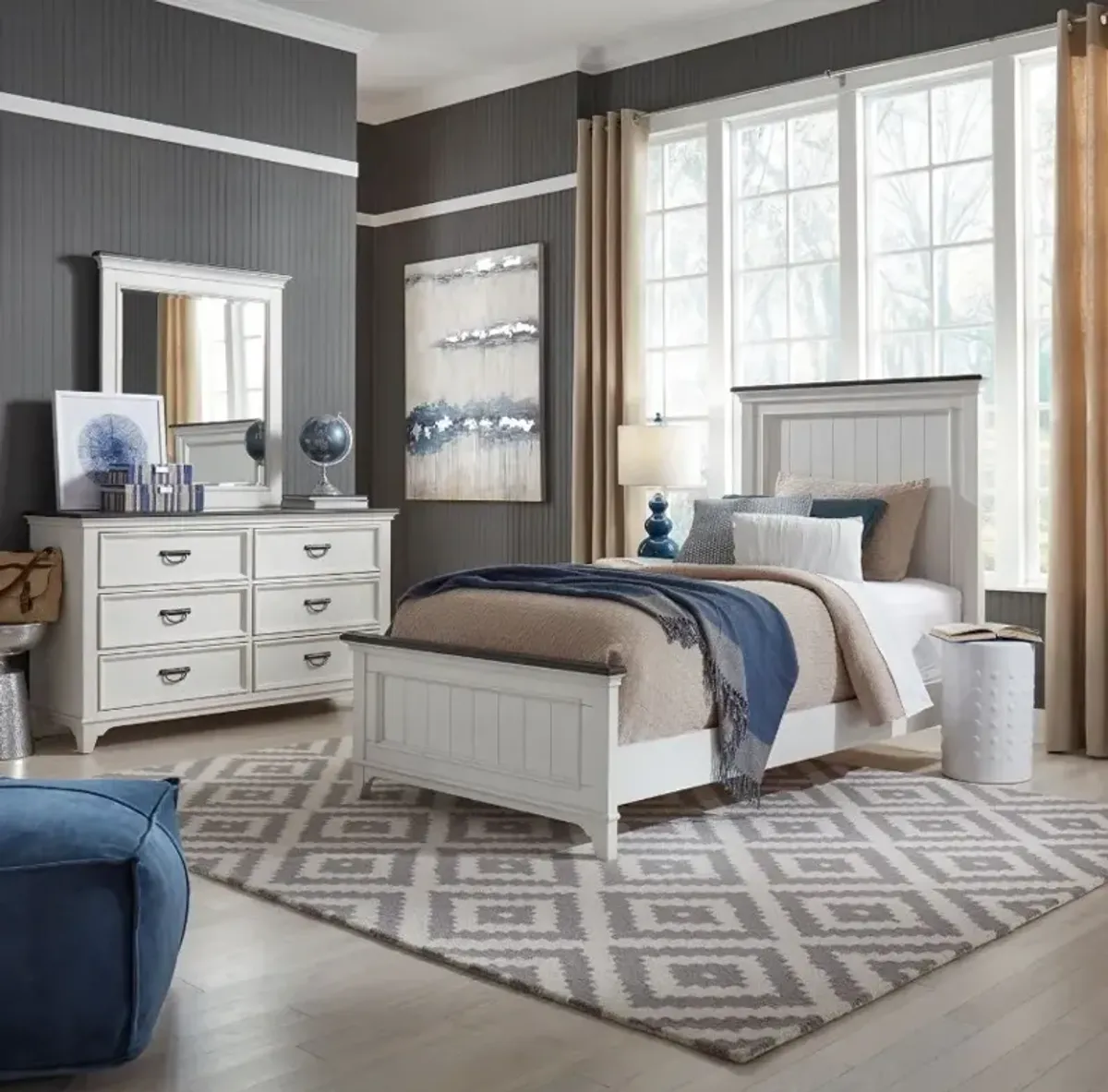 Liberty Furniture Allyson Park 3-Piece Charcoal/Wirebrushed White Twin Bedroom Set  