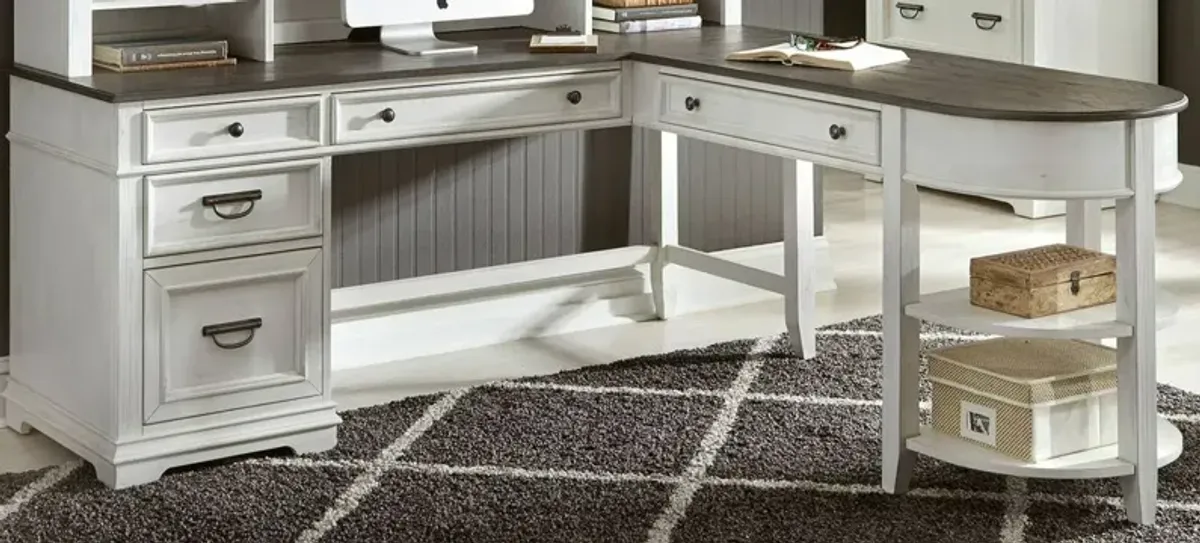 Liberty Furniture Allyson Park Charcoal Top Optional L-Shaped Desk Set with Wirebrushed White Base