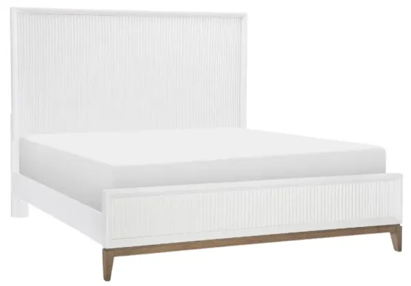 Legacy Classic Melrose Cloud White/Desert Oak Queen Sculpted Panel Bed