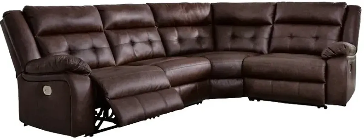 Signature Design by Ashley® Punch Up 4-Piece Walnut Power Reclining Sectional