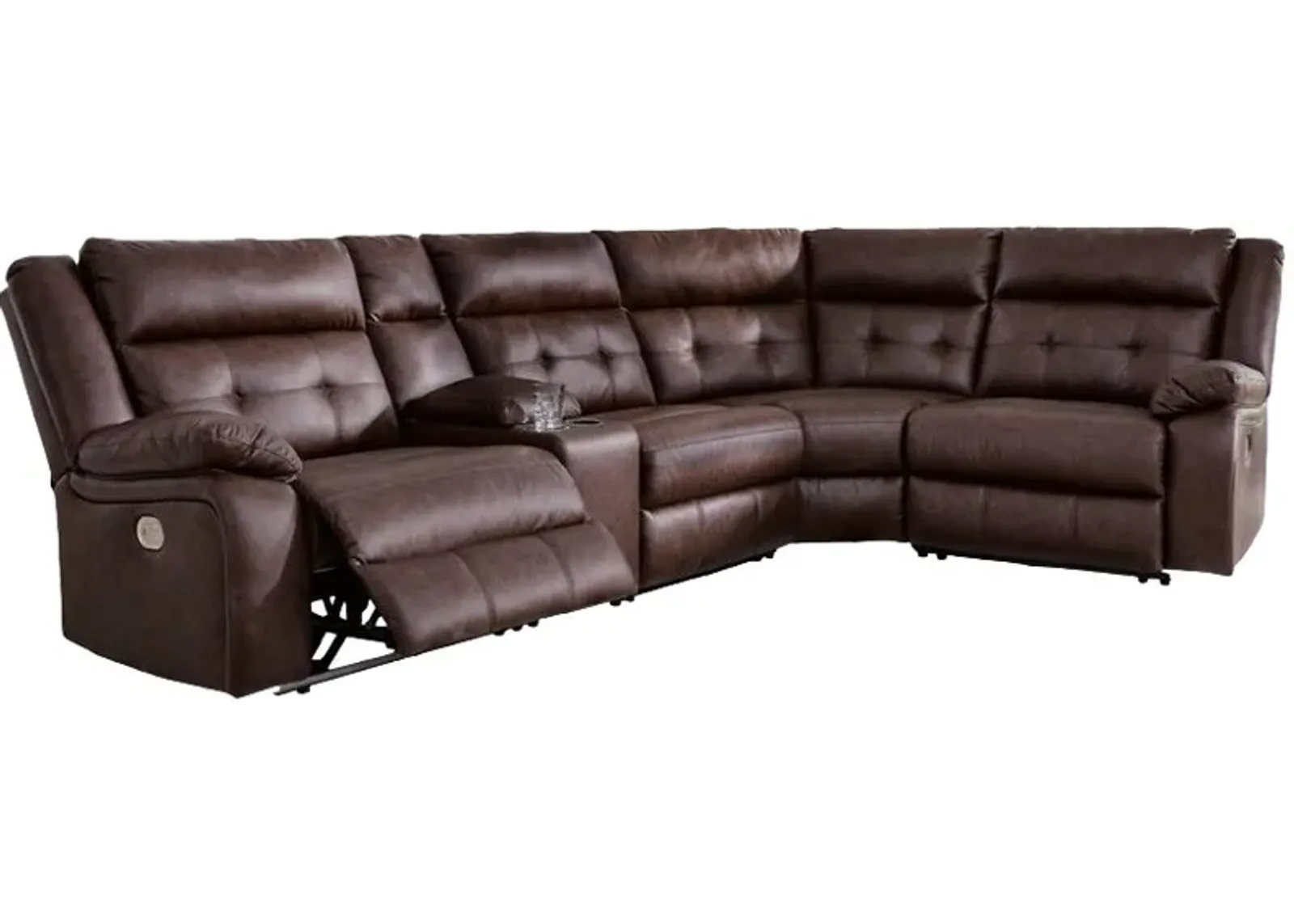 Signature Design by Ashley® Punch Up 5-Piece Walnut Power Reclining Sectional with Console