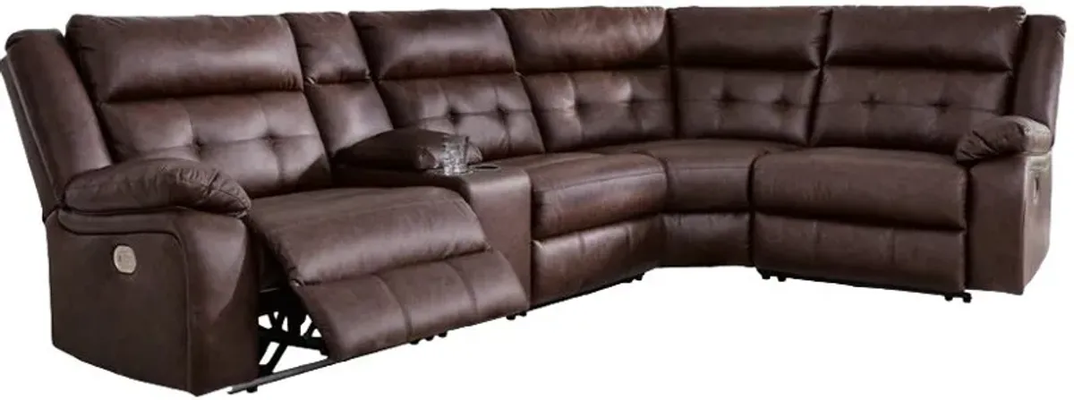 Signature Design by Ashley® Punch Up 5-Piece Walnut Power Reclining Sectional with Console