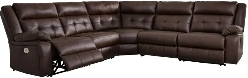 Signature Design by Ashley® Punch Up 5-Piece Walnut Power Reclining Sectional