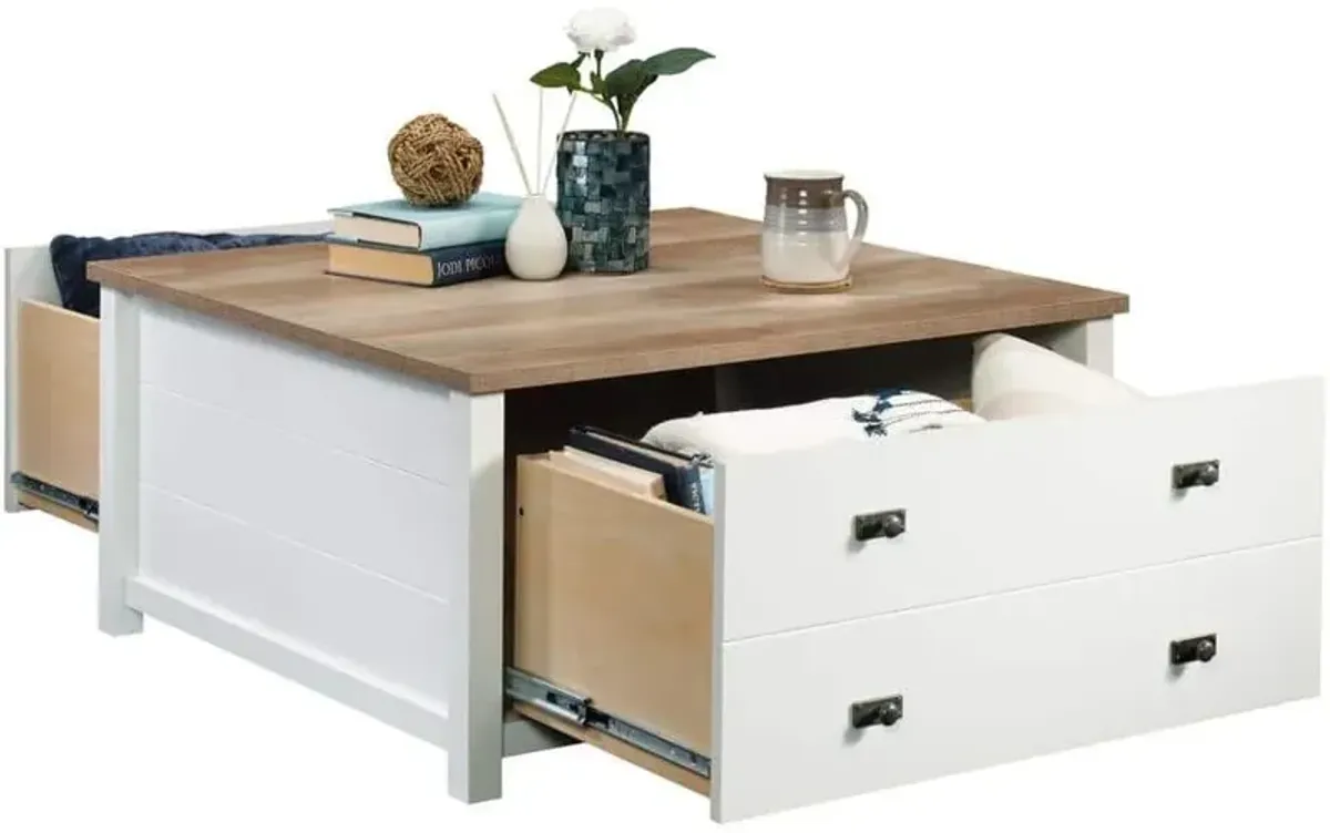 Sauder® Cottage Road® Soft White® Storage Coffee Table with Brown Top 