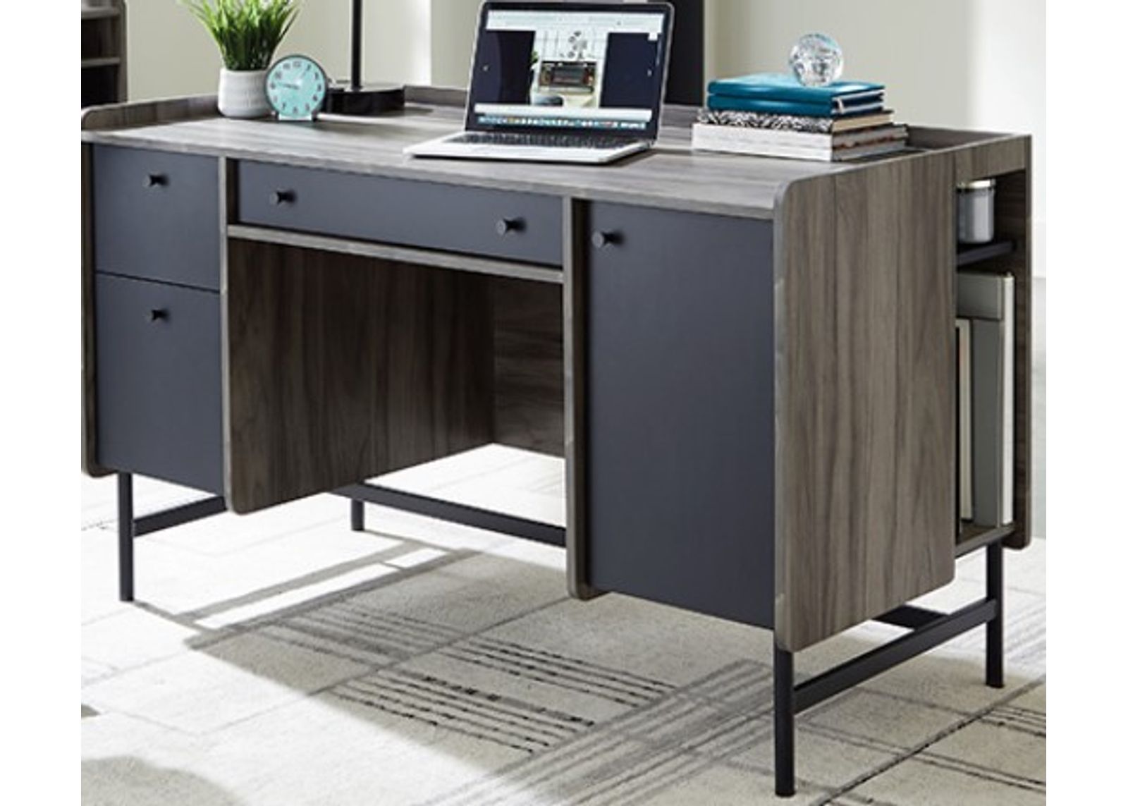 Sauder® Harvey Park® Jet Acacia® Double Pedestal Office Desk with Storage