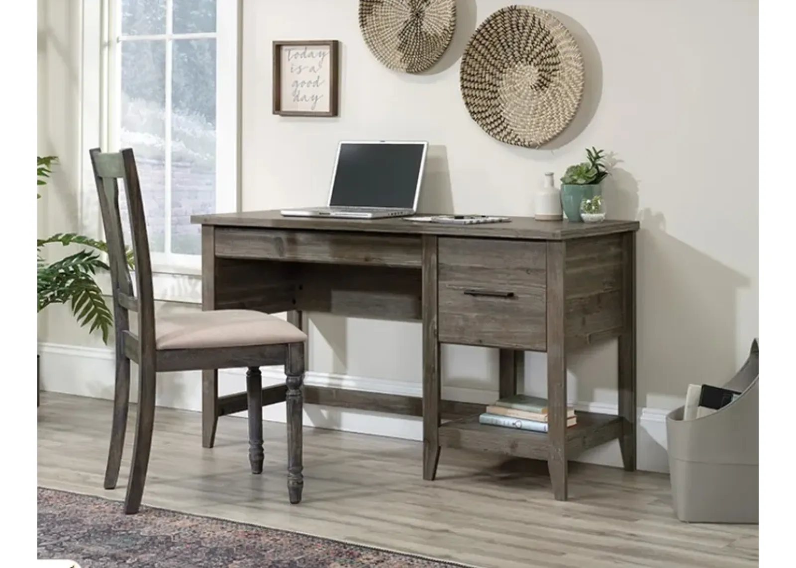 Sauder® Summit Station® Pebble Pine® Single Pedestal Desk with Filing Drawer