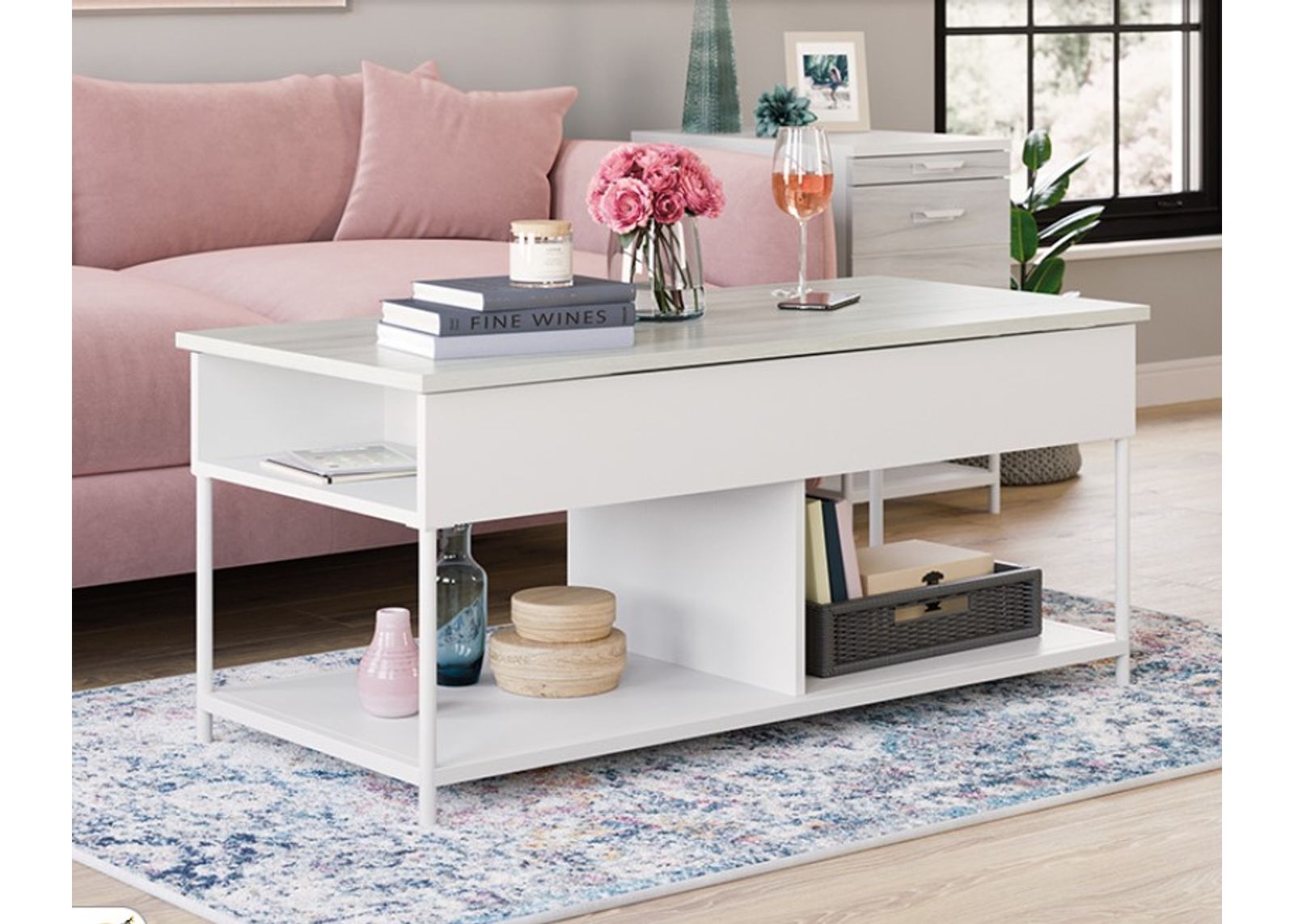 Sauder® Boulevard Café White Lift-Top Coffee Table with Open Shelves