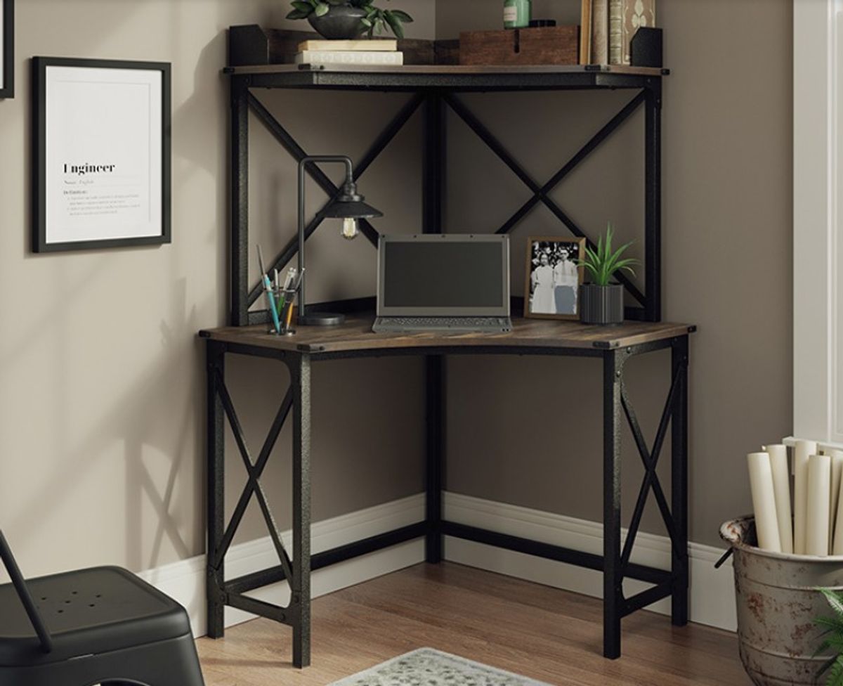 Sauder® Steel River® Carbon Oak® Corner Computer Desk and Hutch