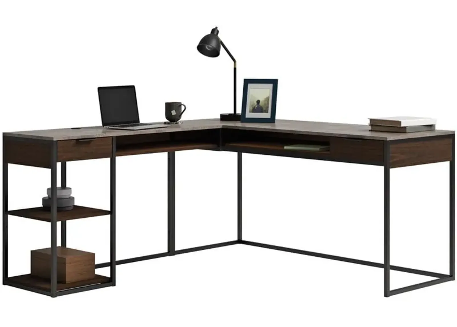 Sauder® International Lux® Umber Wood® L-Shaped Desk