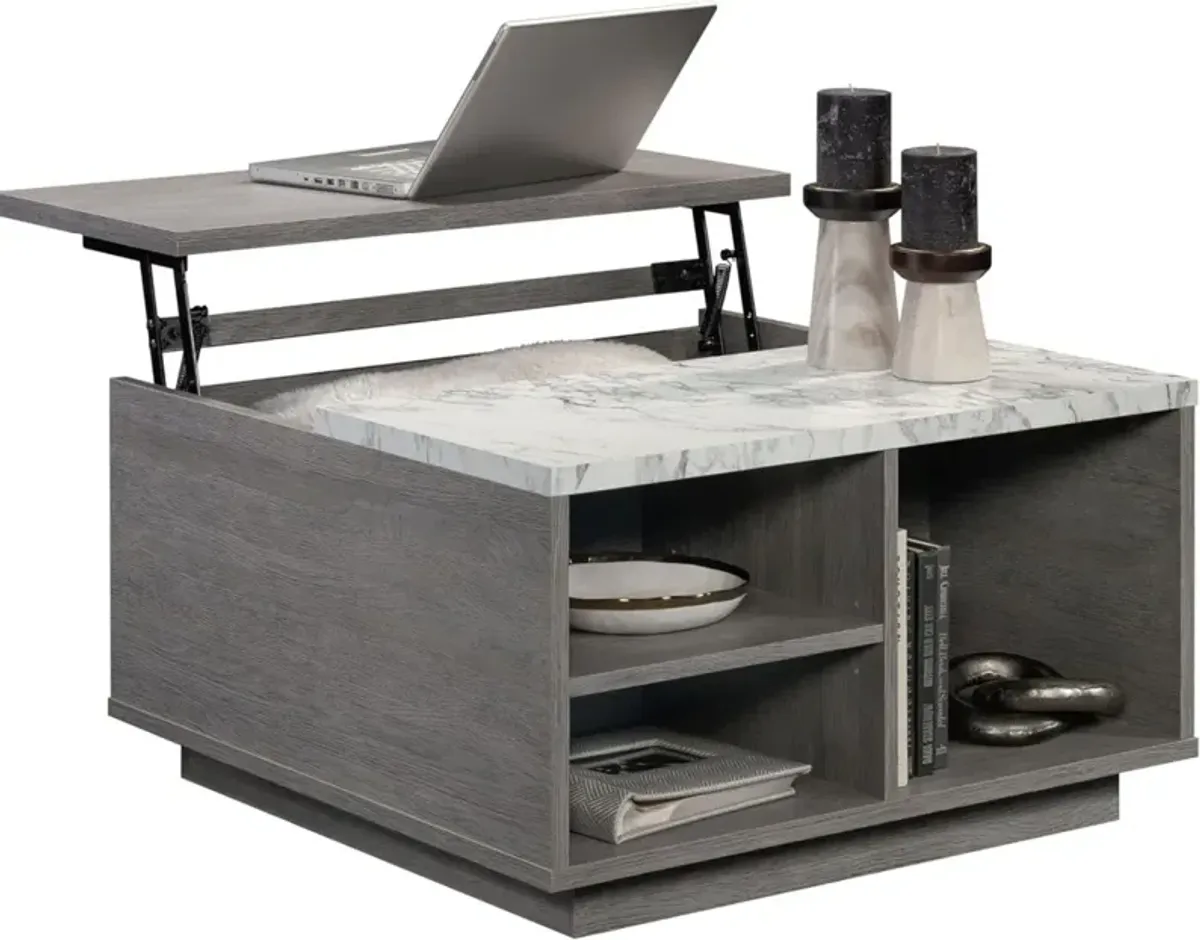 Sauder® East Rock® Faux White Marble Lift-Top Coffee Table with  Ashen Oak Base 