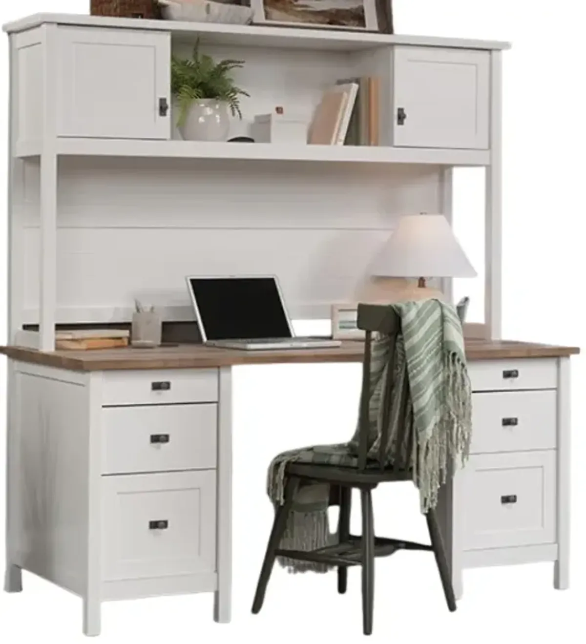 Sauder® Cottage Road® White Executive Pedestal Desk with Hutch