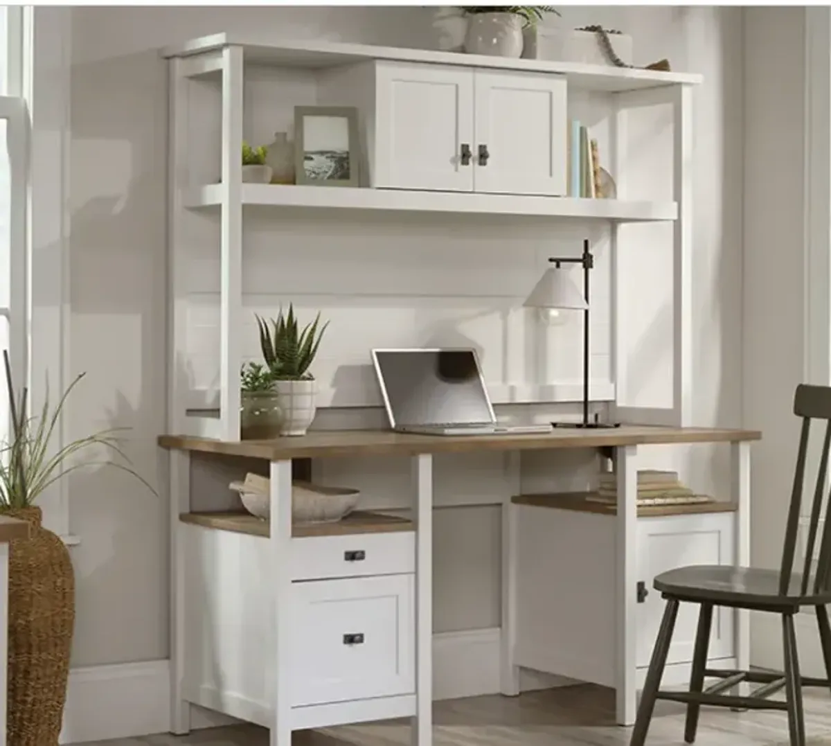 Sauder® Cottage Road® White Double Pedestal Desk with Hutch Bundle 