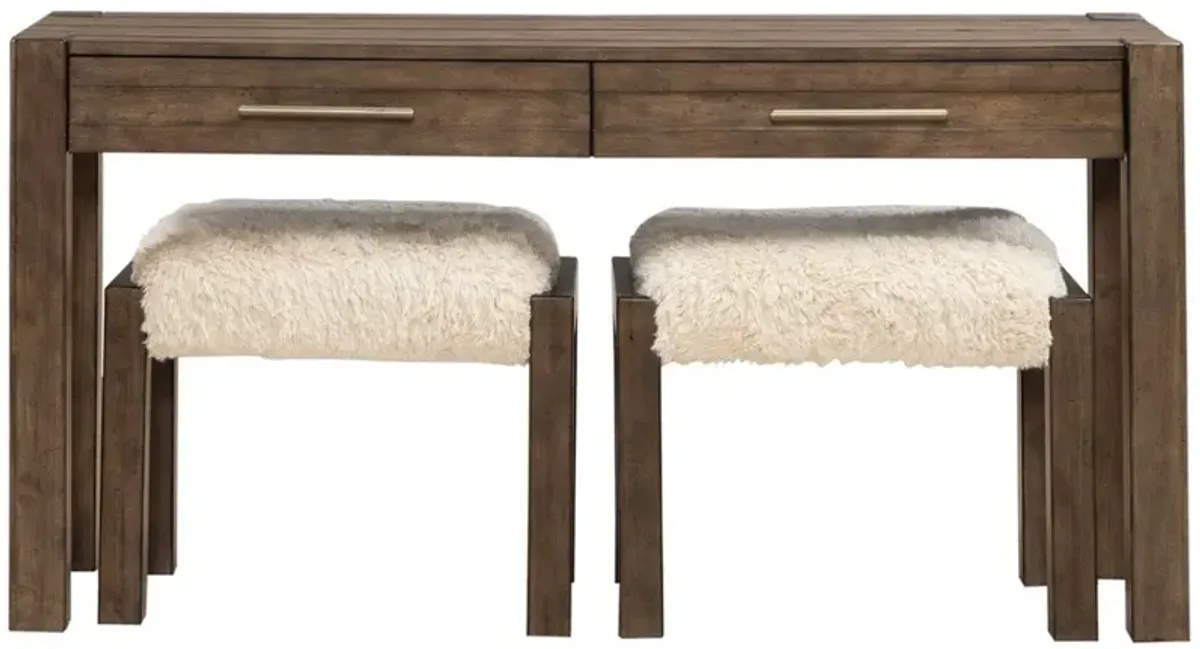 Liberty Furniture Broadmore 3-Piece Cobblestone Brown Console and Stool Set