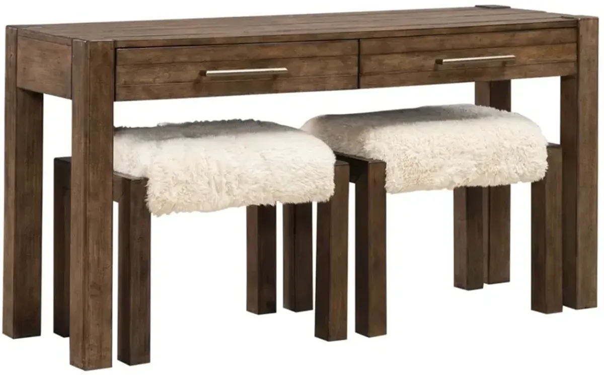 Liberty Furniture Broadmore 3-Piece Cobblestone Brown Console and Stool Set