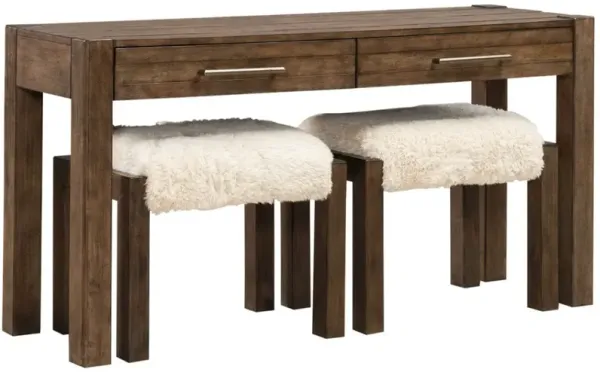 Liberty Furniture Broadmore 3-Piece Cobblestone Brown Console and Stool Set