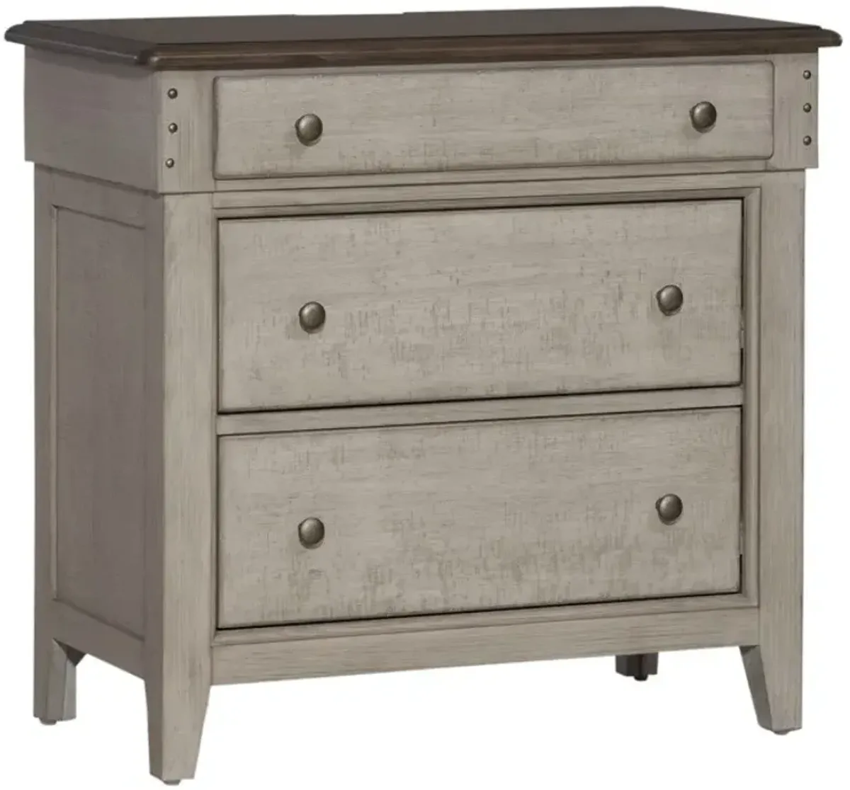 Liberty Furniture Ivy Hollow Dusty Taupe/Weathered Linen Bedside Chest with Charging Station