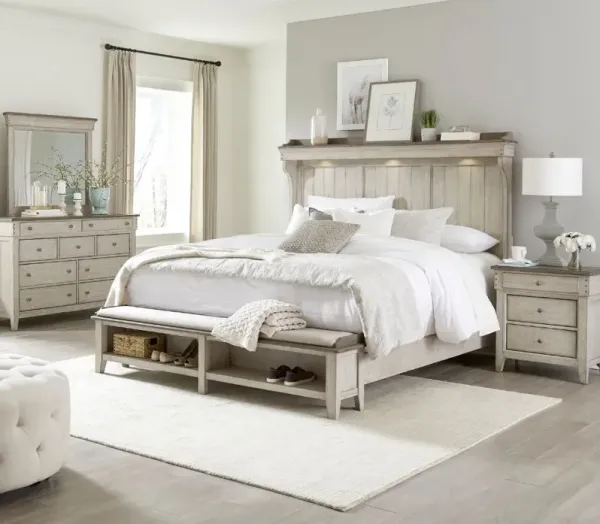 Liberty Furniture Ivy Hollow 4-Piece Dusty Taupe/Weathered Linen California King Mantle Storage Bedroom Set