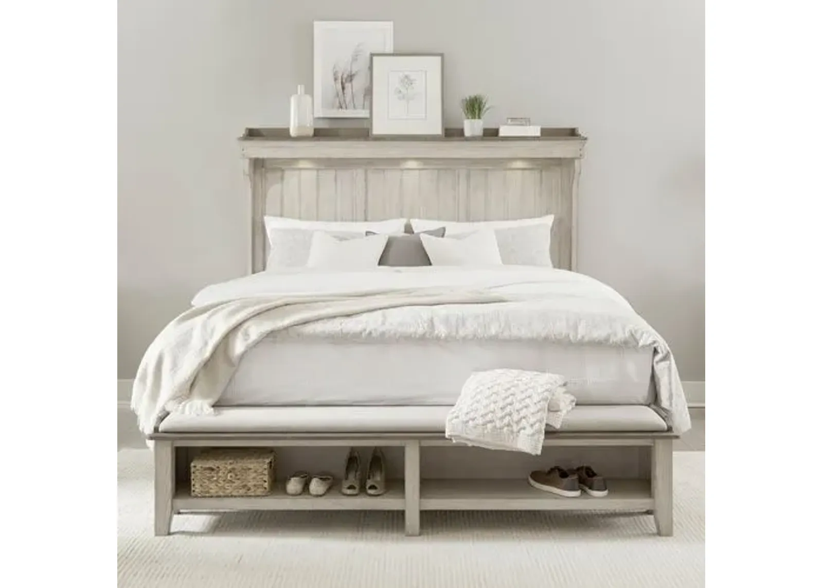 Liberty Ivy Hollow Weathered Linen King Mantle Storage Bed