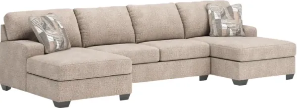 Benchcraft® Newellen 3-Piece Hemp U-Shape Sectional with Double Chaise