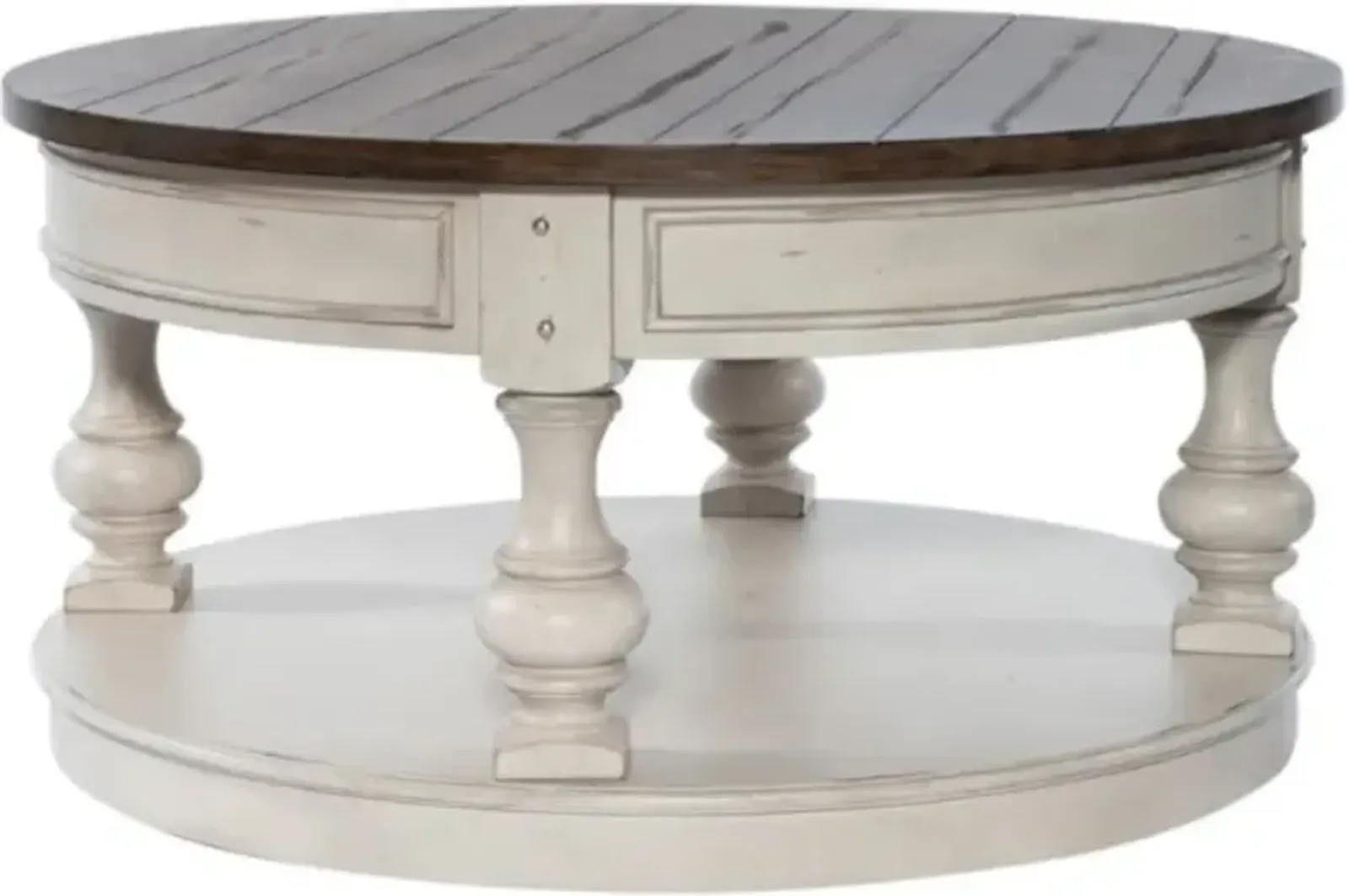 Liberty Furniture Morgan Creek Wire Brushed Tobacco Round Cocktail Table with Antique White Base