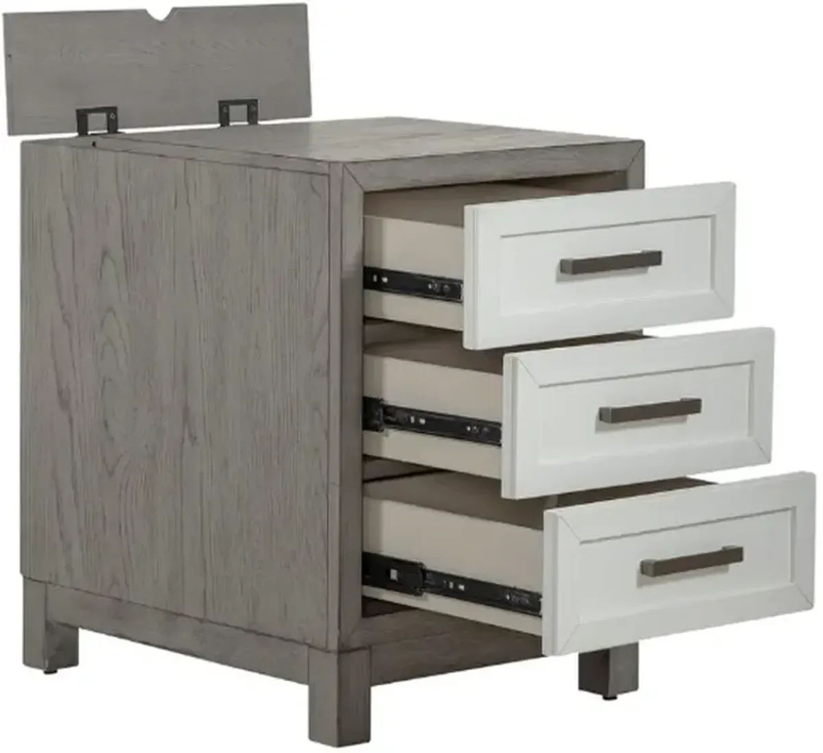 Liberty Furniture Palmetto Heights Driftwood Chairside Table with Three Shell White Drawers