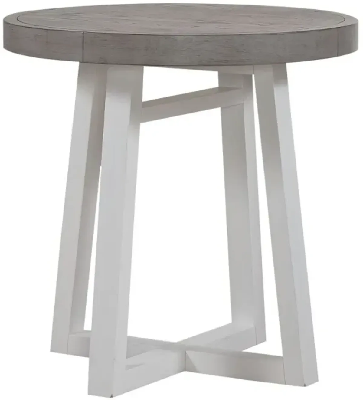Liberty Furniture Palmetto Heights Driftwood Round End Table with Shell White Base