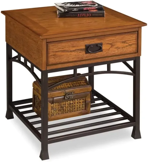 homestyles® Modern Craftsman Brown End Table with Black Metal Base