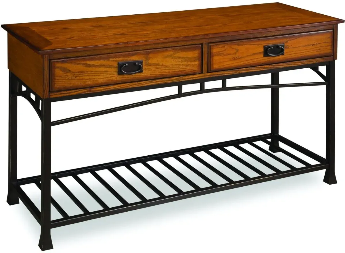 homestyles® Modern Craftsman Brown Console Table with Black Metal Base 