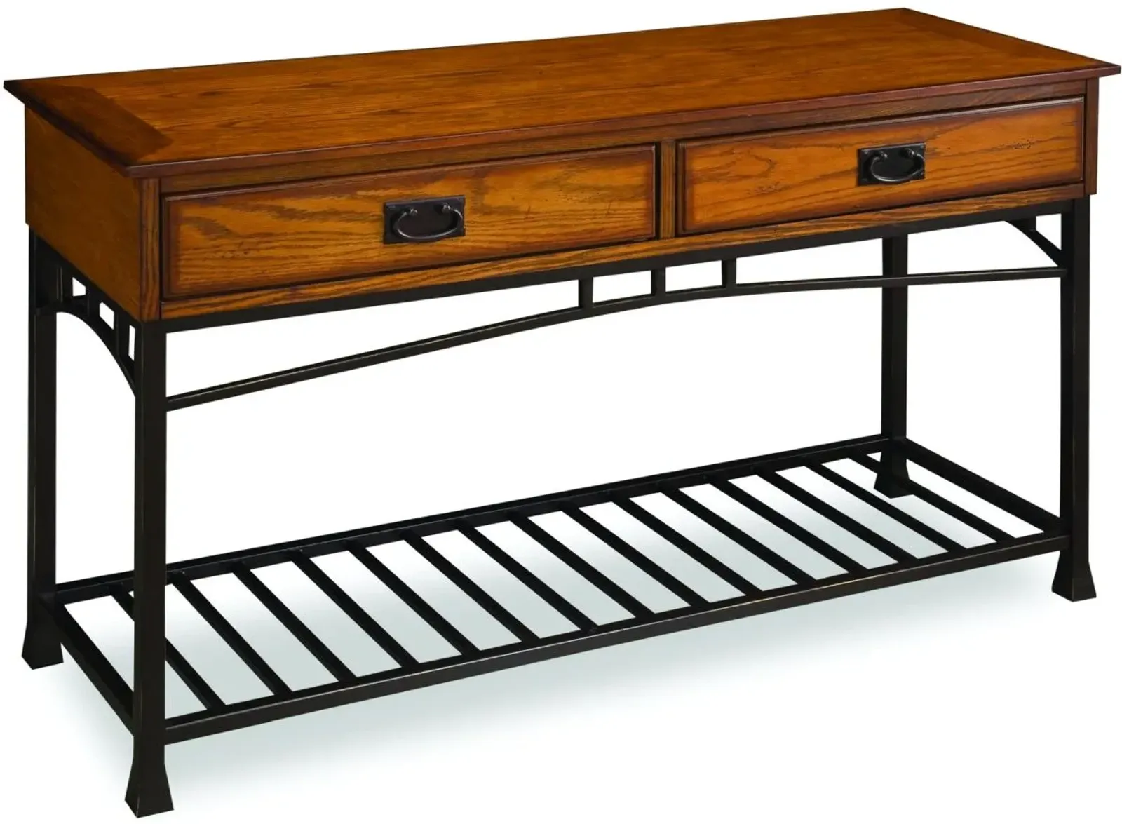 homestyles® Modern Craftsman Brown Console Table with Black Metal Base 