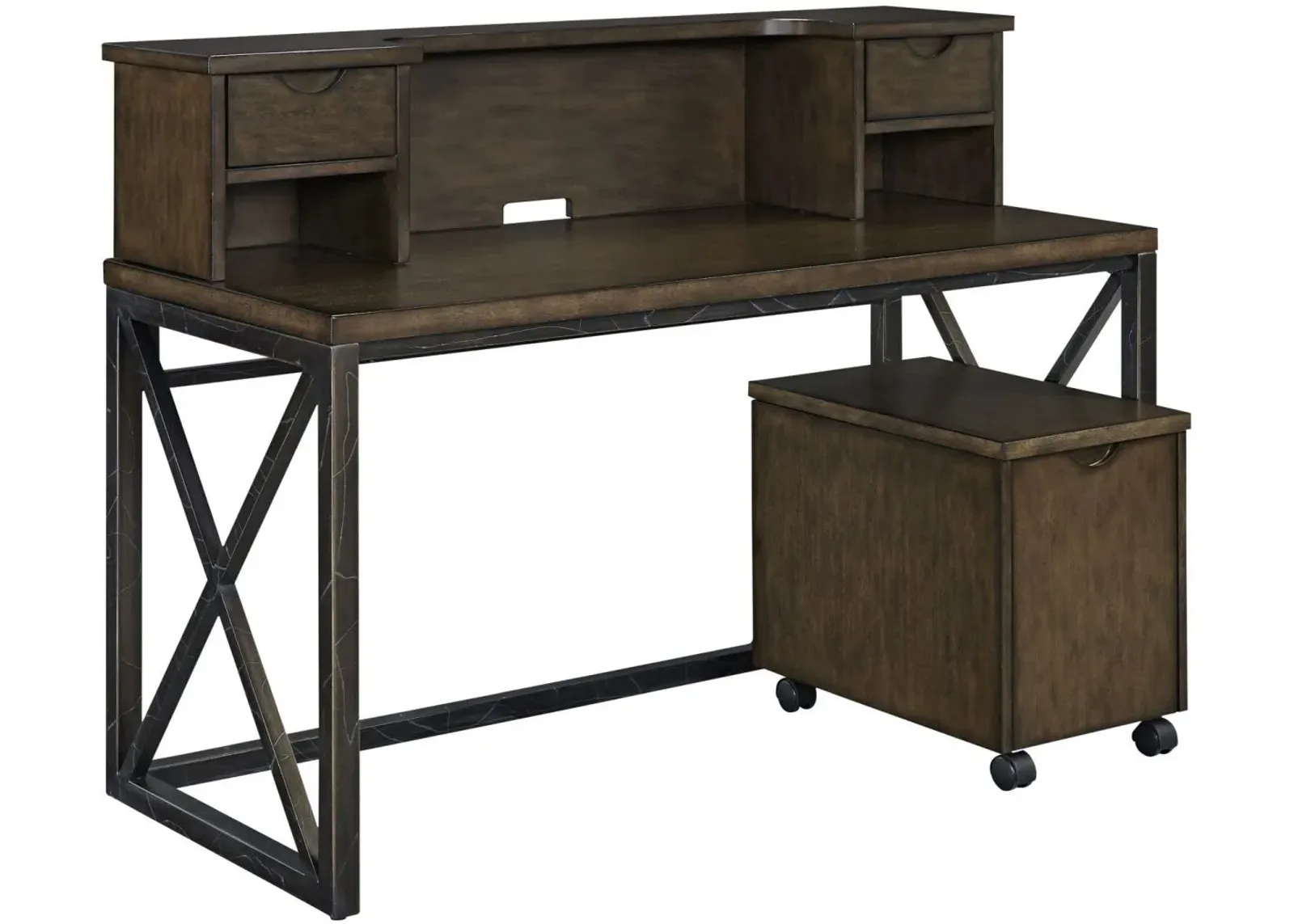 homestyles® Xcel Brown Desk with Hutch and File Cabinet