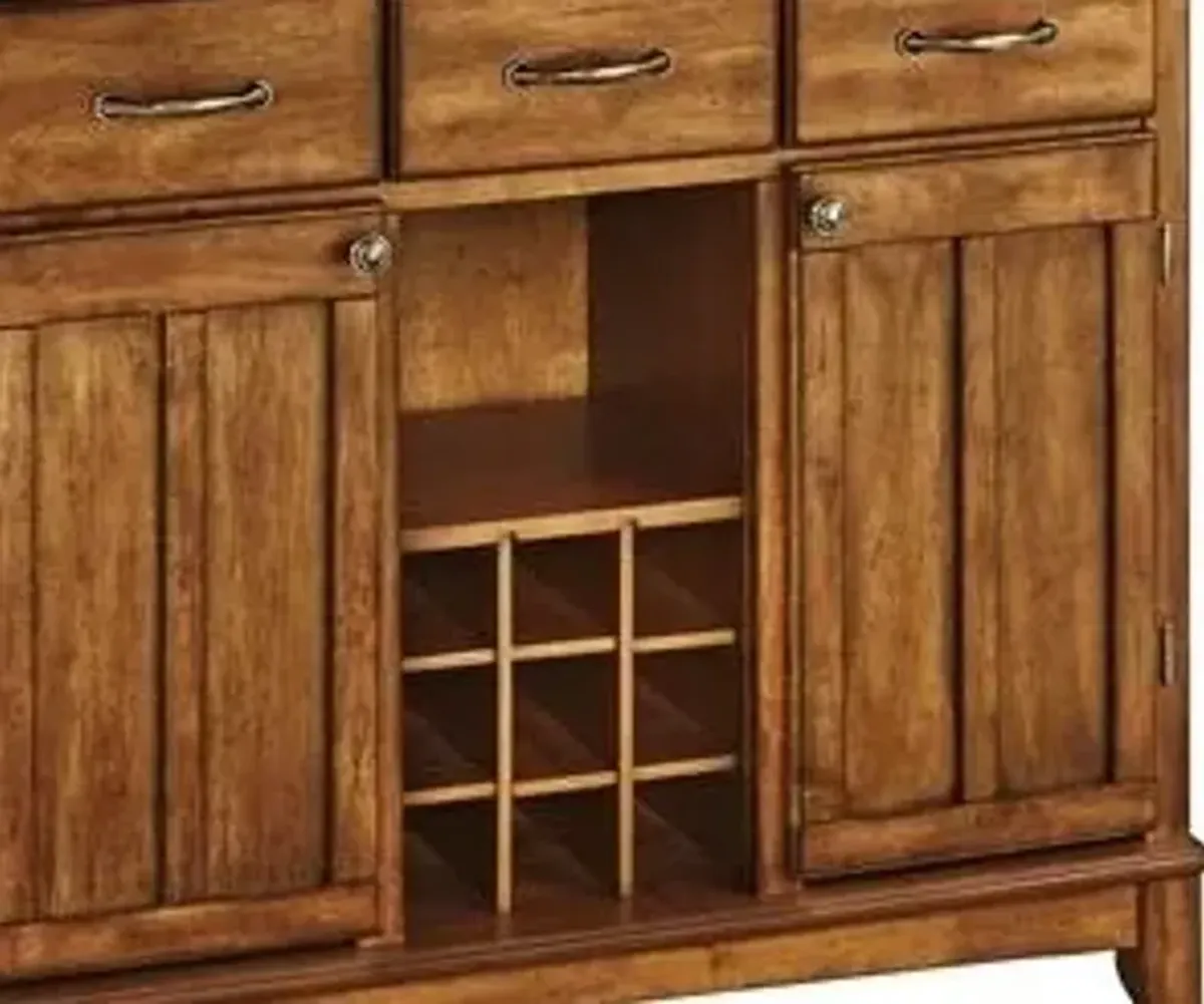 homestyles® Buffet Of Buffets Cottage Oak/Natural Wood Server with Hutch