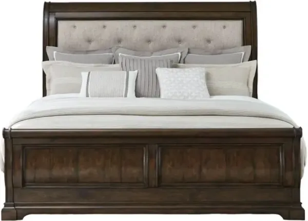 Liberty Furniture Arden Road Satin Cherry King Upholstered Sleigh Bed