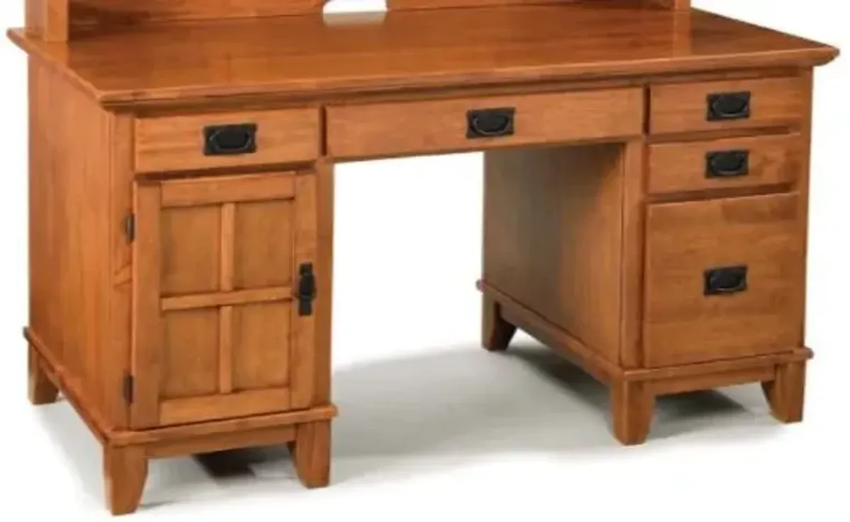 homestyles® Arts & Crafts Brown Pedestal Desk with Hutch