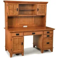 homestyles® Arts & Crafts Brown Pedestal Desk with Hutch