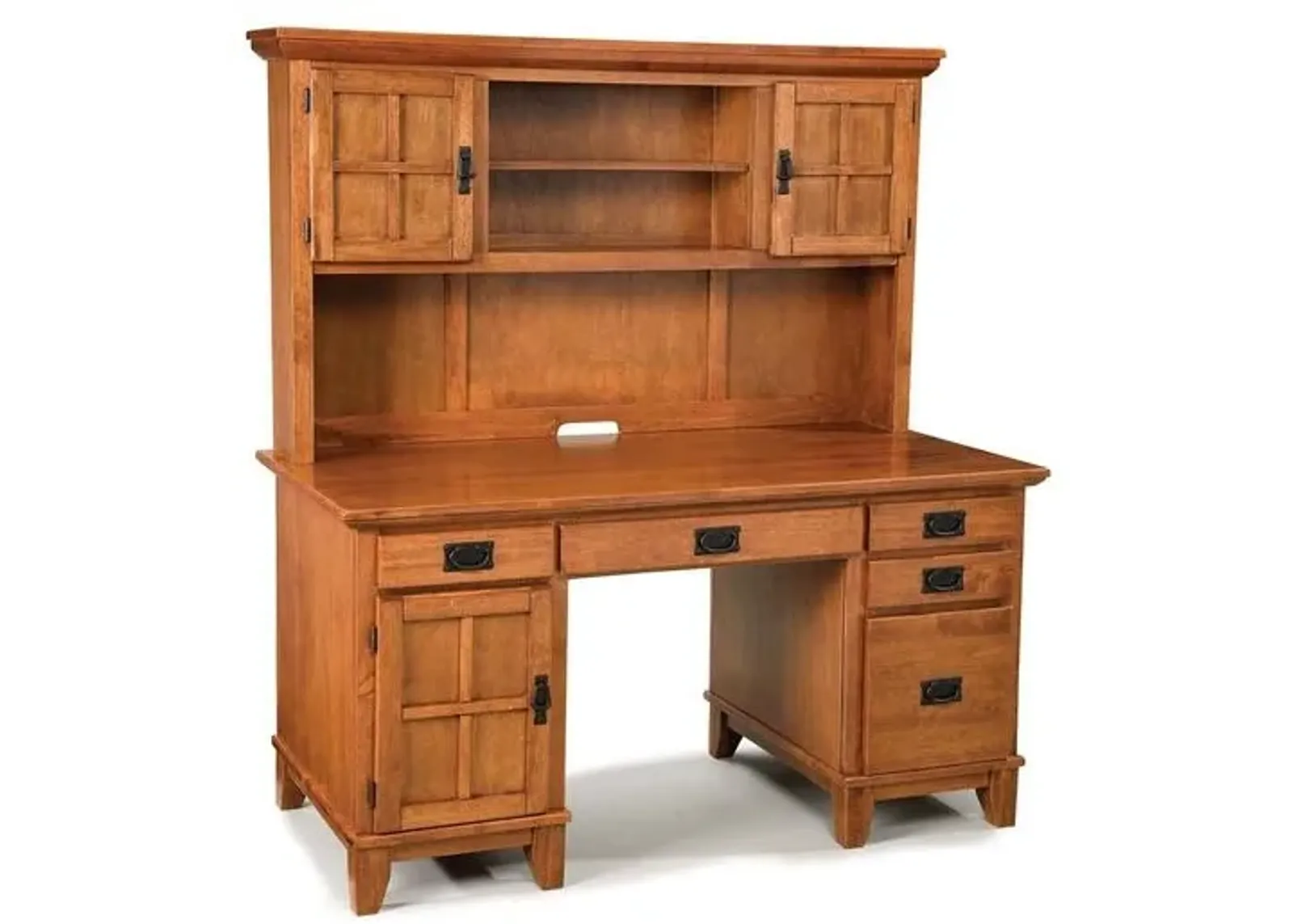 homestyles® Arts & Crafts Brown Pedestal Desk with Hutch