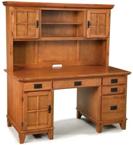 homestyles® Arts & Crafts Brown Pedestal Desk with Hutch