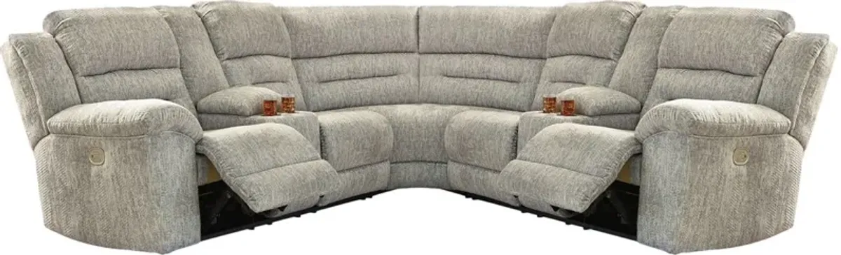 Signature Design by Ashley® Family Den 3-Piece Pewter Power Reclining Sectional with Console