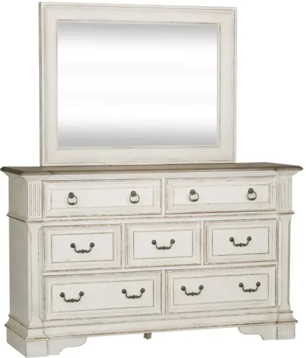 Liberty Furniture Abbey Park Antique White/Weathered Brown Dresser and Mirror